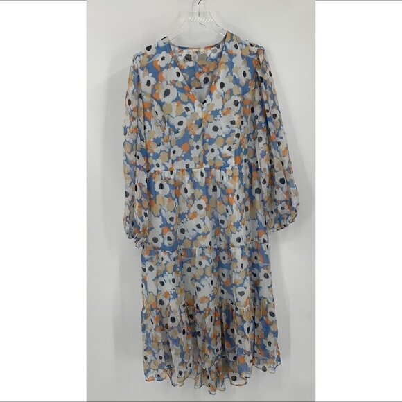 Joie chiffon printed floral maxi midi dress floaty flowy shift ruffle new Large - Picture 1 of 5